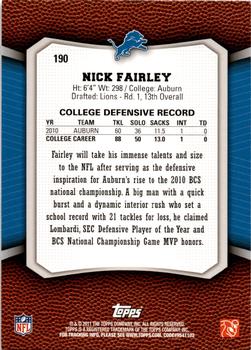 2011 Topps Rising Rookies - Gold #190 Nick Fairley Back