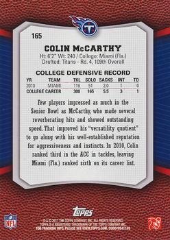 2011 Topps Rising Rookies - Orange #165 Colin McCarthy Back