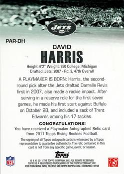 2011 Topps Rising Rookies - Playmaker Autograph Jerseys #PARDH David Harris Back