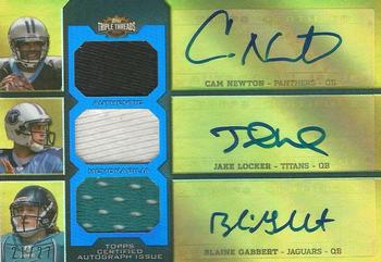 2011 Topps Triple Threads - Autographed Relic Combos Black #TTARC-6 Cam Newton / Jake Locker / Blaine Gabbert Front