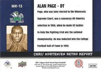 2011 Upper Deck Sweet Spot - Chris Mortensen Retro Report #MR-13 Alan Page Back