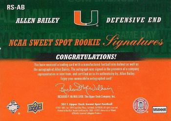2011 Upper Deck Sweet Spot - Rookie Signatures #RS-AB Allen Bailey Back
