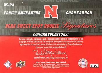 2011 Upper Deck Sweet Spot - Rookie Signatures #RS-PA Prince Amukamara Back