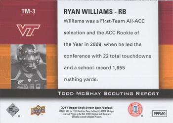2011 Upper Deck Sweet Spot - Todd McShay Scouting Report #TM-3 Ryan Williams Back