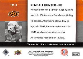 2011 Upper Deck Sweet Spot - Todd McShay Scouting Report #TM-8 Kendall Hunter Back