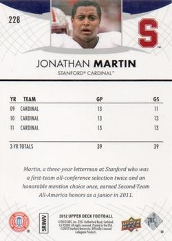 2012 Upper Deck #228 Jonathan Martin Back