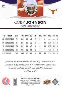 2012 Upper Deck #72 Cody Johnson Back