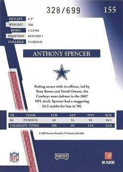 2007 Playoff Absolute Memorabilia #155 Anthony Spencer Back