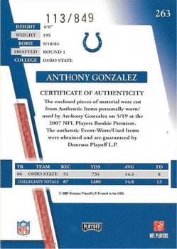 2007 Playoff Absolute Memorabilia #263 Anthony Gonzalez Back