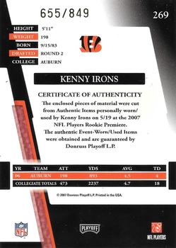 2007 Playoff Absolute Memorabilia #269 Kenny Irons Back
