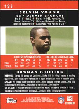 2007 Bowman #138 Selvin Young Back