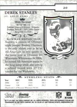 2007 Bowman Sterling #20 Derek Stanley Back