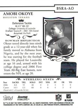 2007 Bowman Sterling #BSRA-AO Amobi Okoye Back