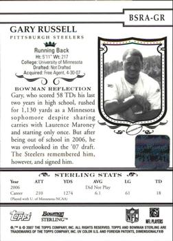 2007 Bowman Sterling #BSRA-GR Gary Russell Back