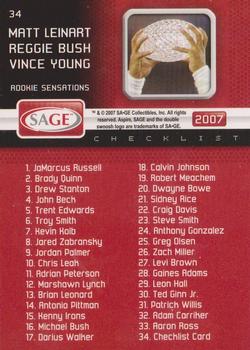 2007 SAGE Aspire #34 Matt Leinart / Vince Young / Reggie Bush Back