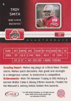 2007 SAGE Aspire #6 Troy Smith Back