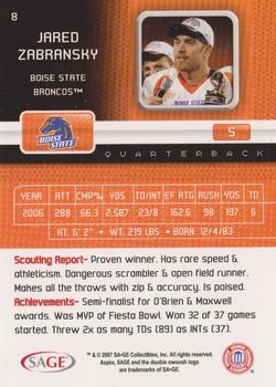 2007 SAGE Aspire #8 Jared Zabransky Back