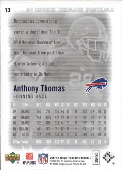 2007 SP Rookie Threads #13 Anthony Thomas Back
