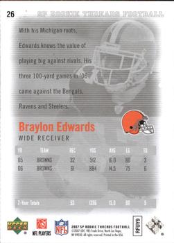 2007 SP Rookie Threads #26 Braylon Edwards Back