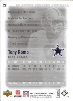 2007 SP Rookie Threads #29 Tony Romo Back