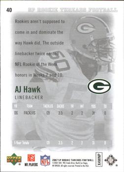 2007 SP Rookie Threads #40 A.J. Hawk Back
