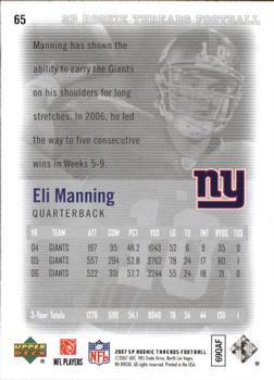 2007 SP Rookie Threads #65 Eli Manning Back