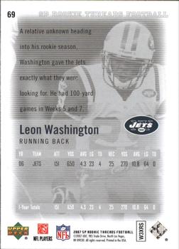 2007 SP Rookie Threads #69 Leon Washington Back
