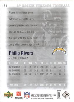 2007 SP Rookie Threads #81 Philip Rivers Back