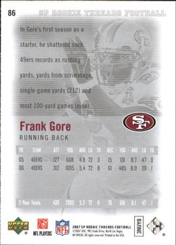 2007 SP Rookie Threads #86 Frank Gore Back