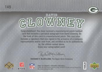 2007 SP Rookie Threads #149 David Clowney Back