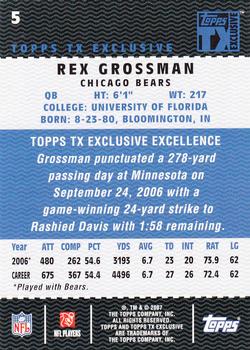 2007 Topps TX Exclusive #5 Rex Grossman Back