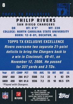 2007 Topps TX Exclusive #8 Philip Rivers Back