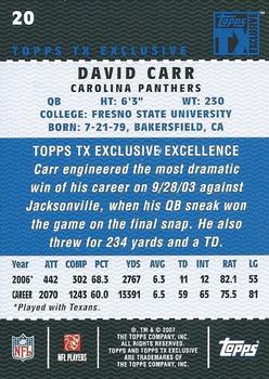 2007 Topps TX Exclusive #20 David Carr Back