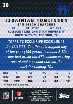 2007 Topps TX Exclusive #28 LaDainian Tomlinson Back