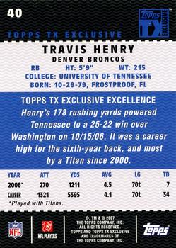 2007 Topps TX Exclusive #40 Travis Henry Back