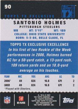 2007 Topps TX Exclusive #90 Santonio Holmes Back