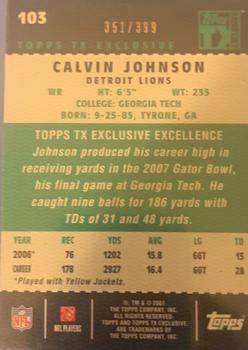 2007 Topps TX Exclusive #103 Calvin Johnson Back