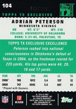 2007 Topps TX Exclusive #104 Adrian Peterson Back