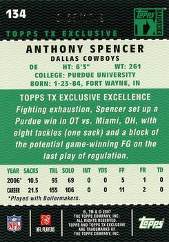 2007 Topps TX Exclusive #134 Anthony Spencer Back