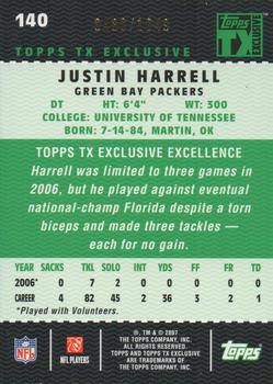 2007 Topps TX Exclusive #140 Justin Harrell Back