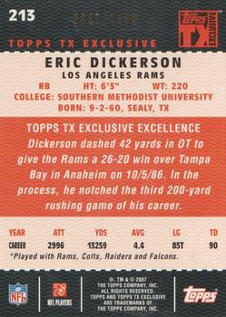 2007 Topps TX Exclusive #213 Eric Dickerson Back