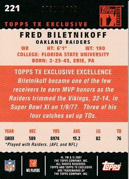 2007 Topps TX Exclusive #221 Fred Biletnikoff Back