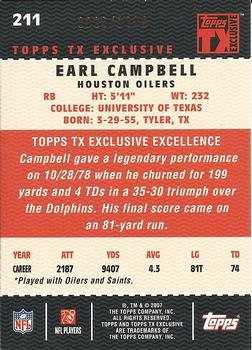 2007 Topps TX Exclusive #211 Earl Campbell Back
