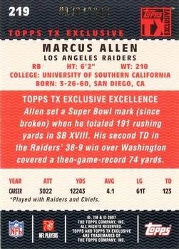 2007 Topps TX Exclusive #219 Marcus Allen Back