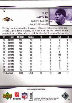 2007 Upper Deck #17 Ray Lewis Back