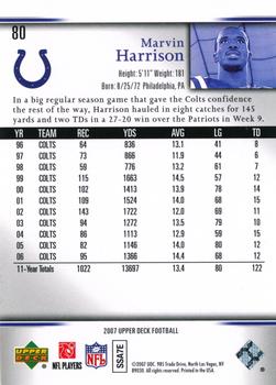 2007 Upper Deck #80 Marvin Harrison Back