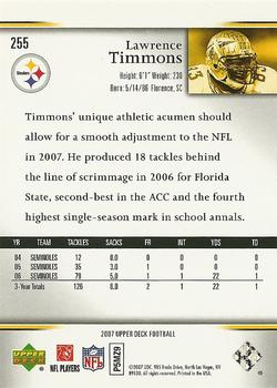 2007 Upper Deck #255 Lawrence Timmons Back