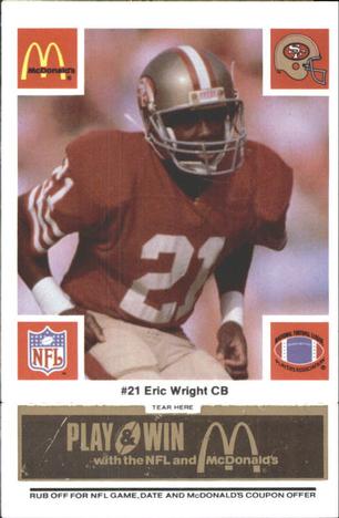 1986 McDonald's San Francisco 49ers - Full Game Pieces - Week 2 Black/Gray Tab #NNO Eric Wright Front