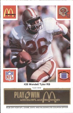 1986 McDonald's San Francisco 49ers - Full Game Pieces - Week 2 Black/Gray Tab #NNO Wendell Tyler Front