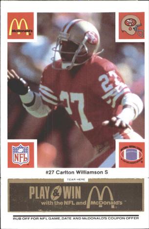 1986 McDonald's San Francisco 49ers - Full Game Pieces - Week 2 Black/Gray Tab #NNO Carlton Williamson Front